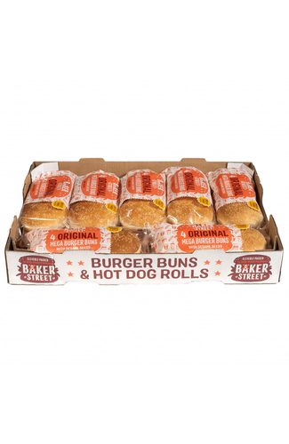 Baker Street 4 Mega Burger Buns x 7 Case Front