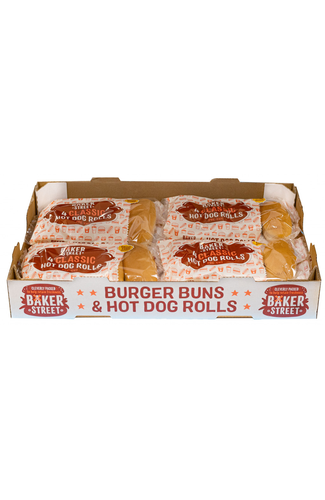 Baker Street 4 Hot Dog Rolls x 8 Case Front